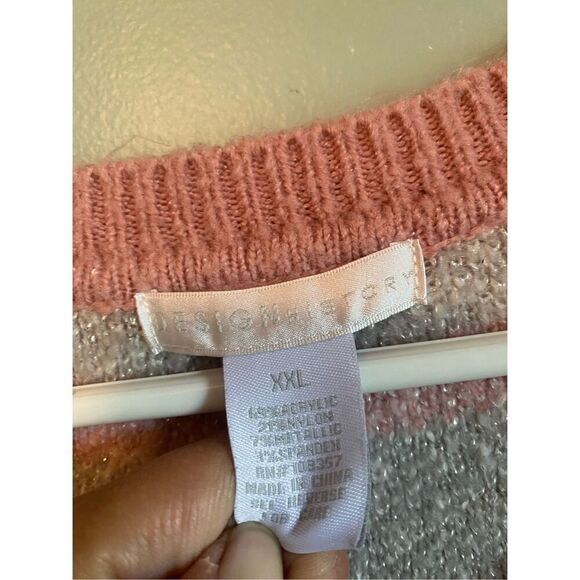 Design History Metallic Crewneck Sweater Long Sleeve Casual Pink Silver XXL - Picture 4 of 5